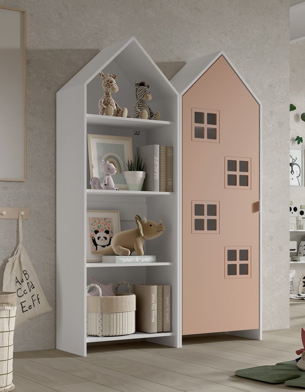 Set: Schrank und Regal „CASAMI BRUGES“ Jugendschrank Wäscheschrank Weiß / Pink