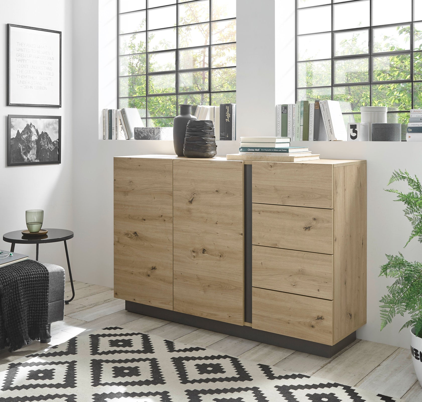 Sideboard 2-türig 138×91 cm + 4x Schubkästen Eiche Graphit CORATO