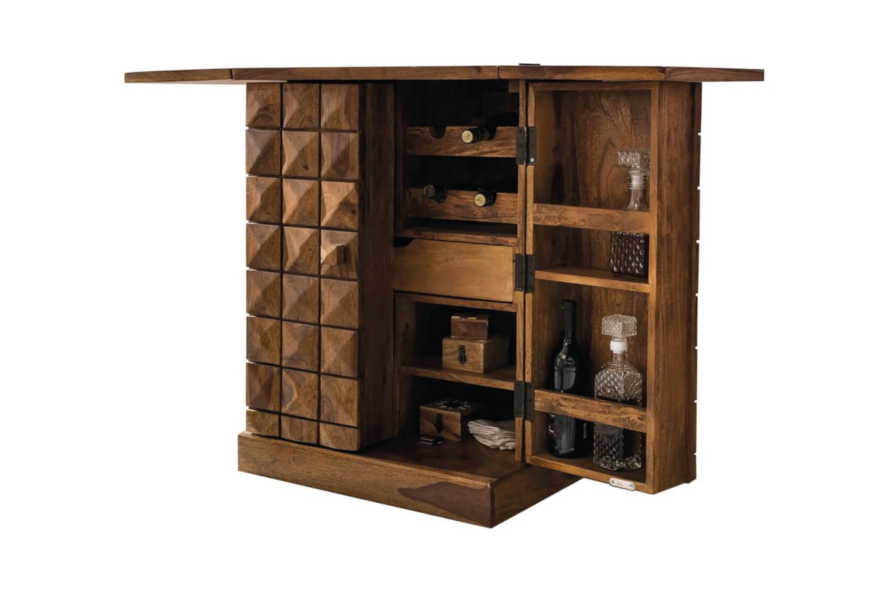 tinkaro Barschrank PUNA Weinschrank Sheesham Weinbar Holz Holzschrank