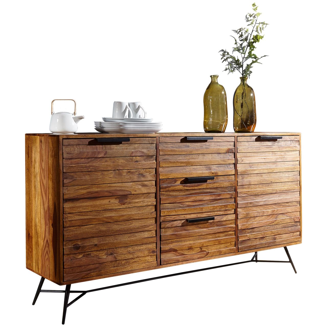 Design Sideboard NISHAN 160 x 40 x 88 cm Sheesham Massiv Holz