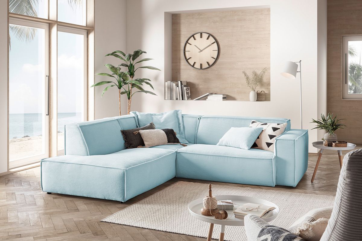 KAWOLA Sofa SAMU Ecksofa Cord hellblau