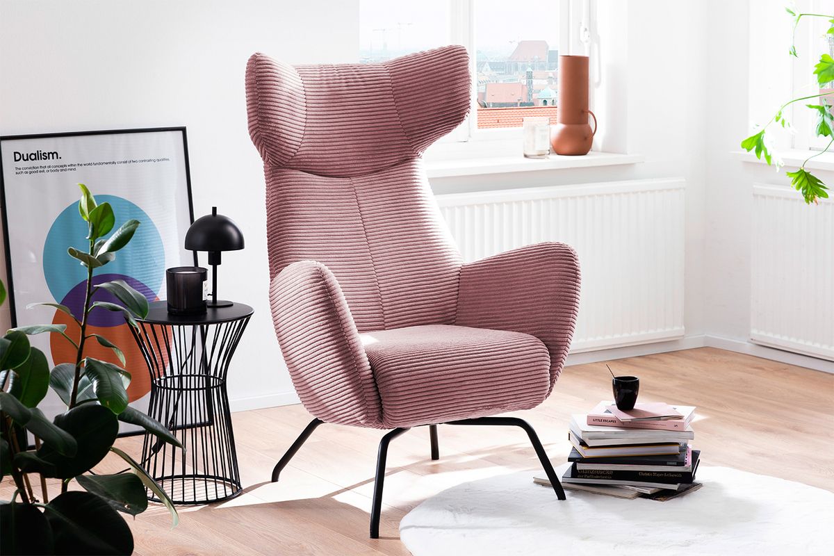 KAWOLA Sessel LOTTE Ohrensessel Cord rosa