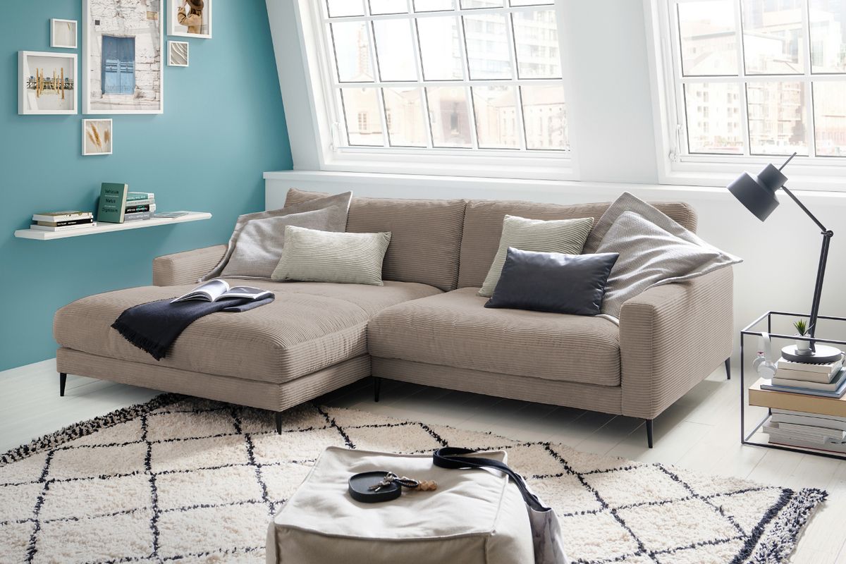 KAWOLA Ecksofa CARA Sofa Cord taupe