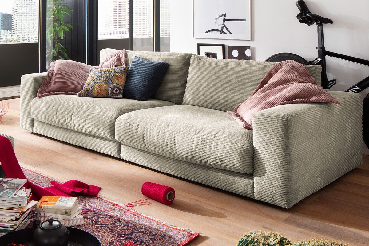 KAWOLA Sofa MADELINE 3-Sitzer Cord steingrau