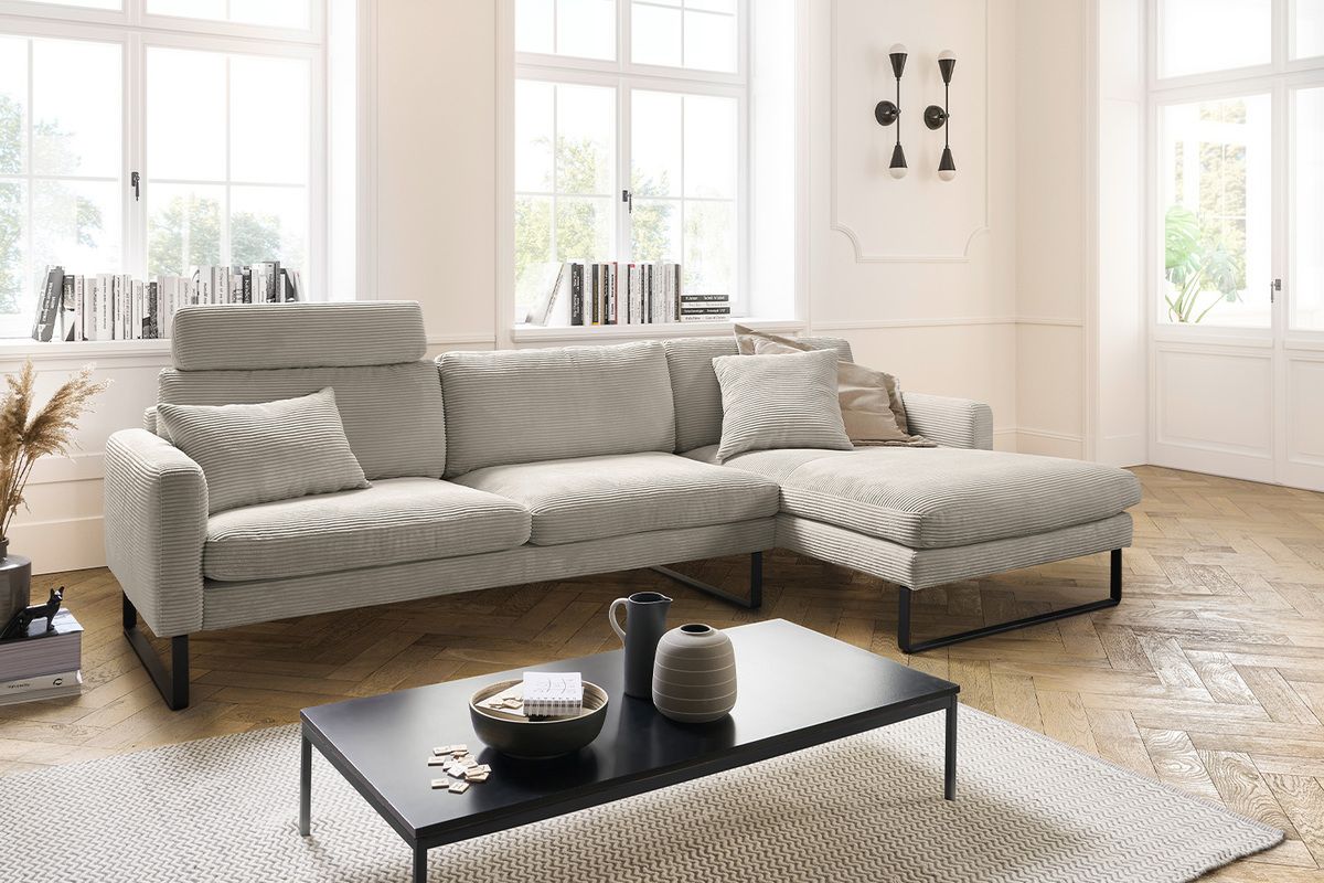 KAWOLA Sofa RICARDA Ecksofa Cord steingrau