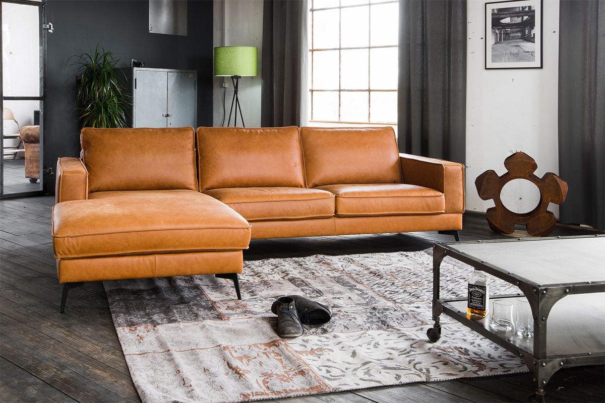 KAWOLA Sofa BLOOM Ecksofa Leder cognac