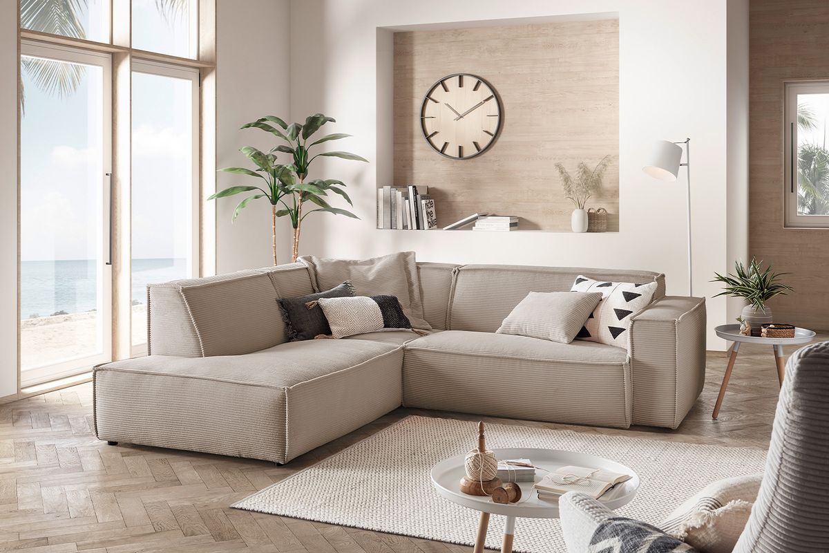 KAWOLA Sofa SAMU Ecksofa Cord taupe