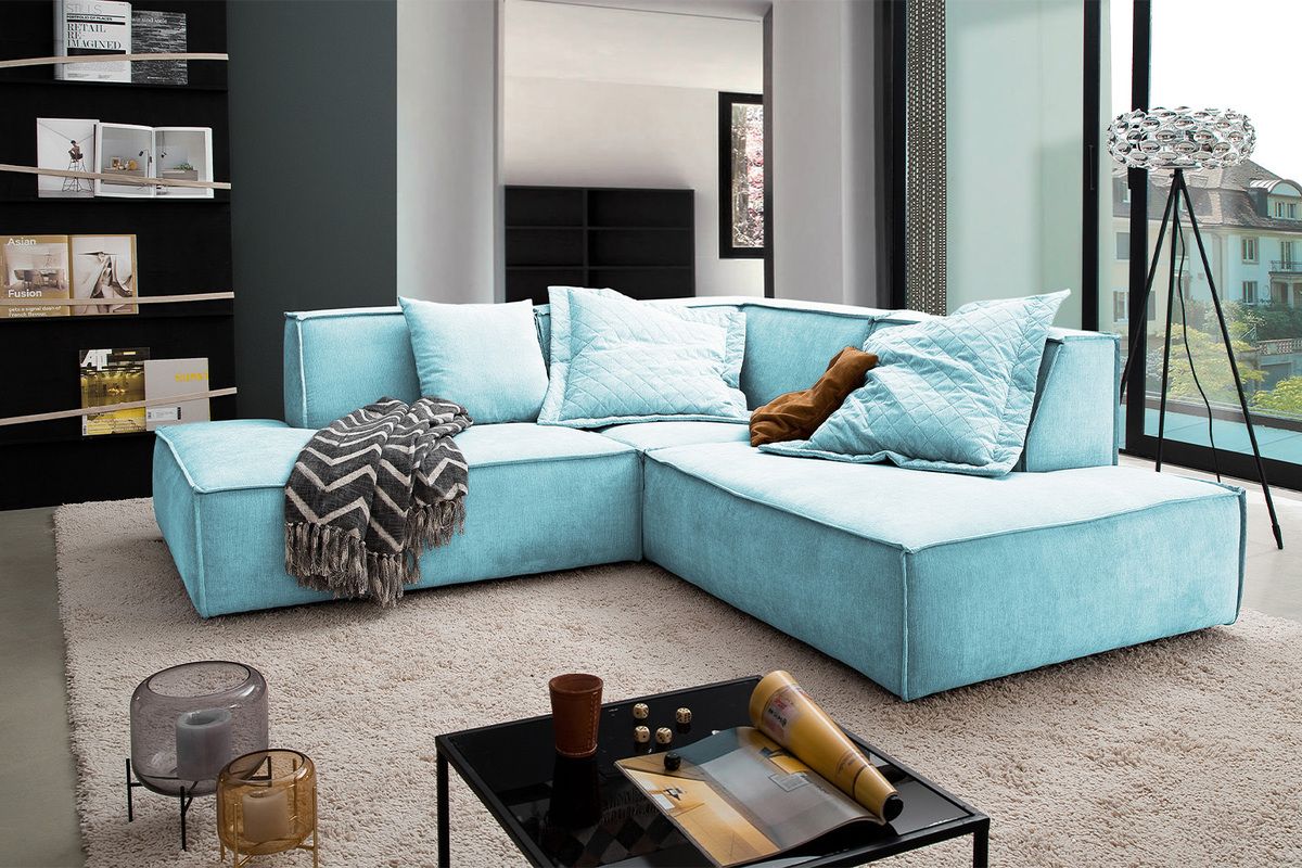 KAWOLA Sofa SAMU Ecksofa Stoff hellblau