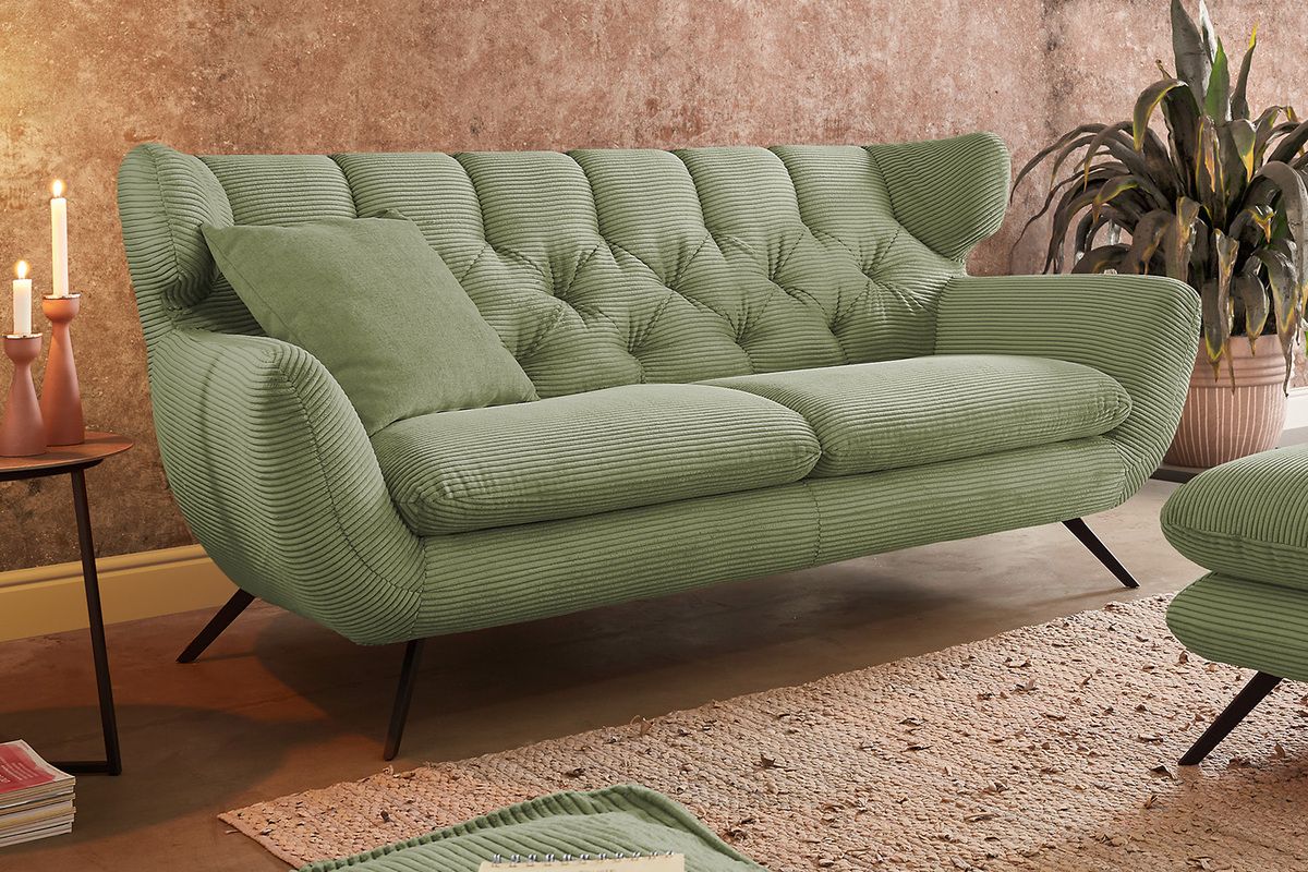 KAWOLA Sofa CHARME Cord olivgrün