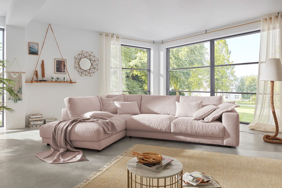 KAWOLA Sofa MADELINE Ecksofa Cord rosa