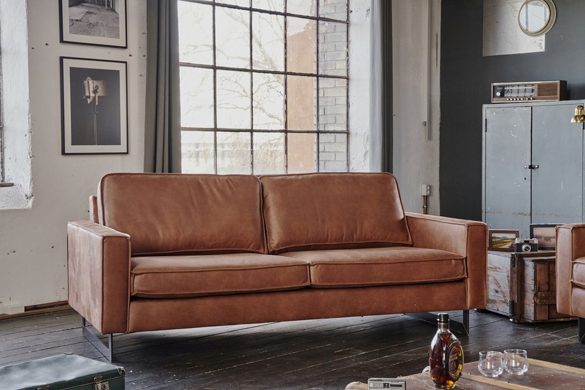 KAWOLA Sofa VILNIUS 2-Sitzer Kunstleder mit Lederanteil cognac