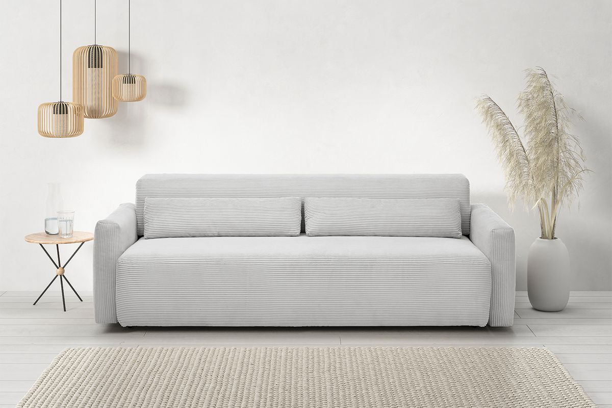 KAWOLA Sofa NEO Schlafsofa Bettsofa Cord hellgrau