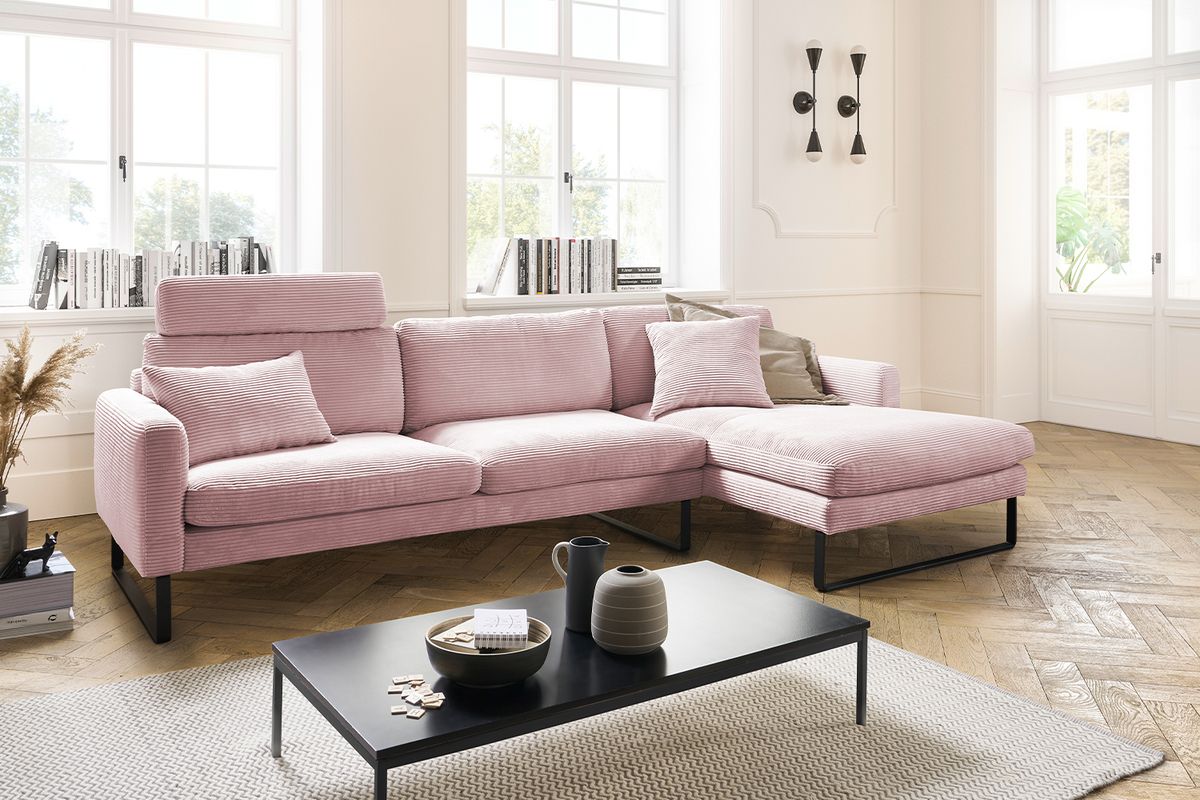 KAWOLA Sofa RICARDA Ecksofa Cord rosa