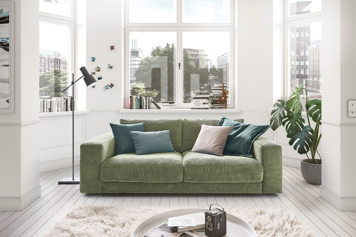 KAWOLA Sofa MADELINE 2-Sitzer Cord olivgrün