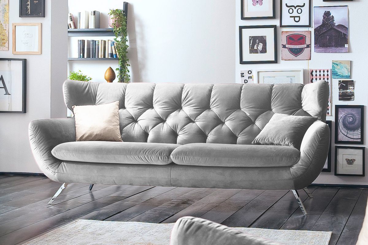 KAWOLA Sofa CHARME Velvet silber