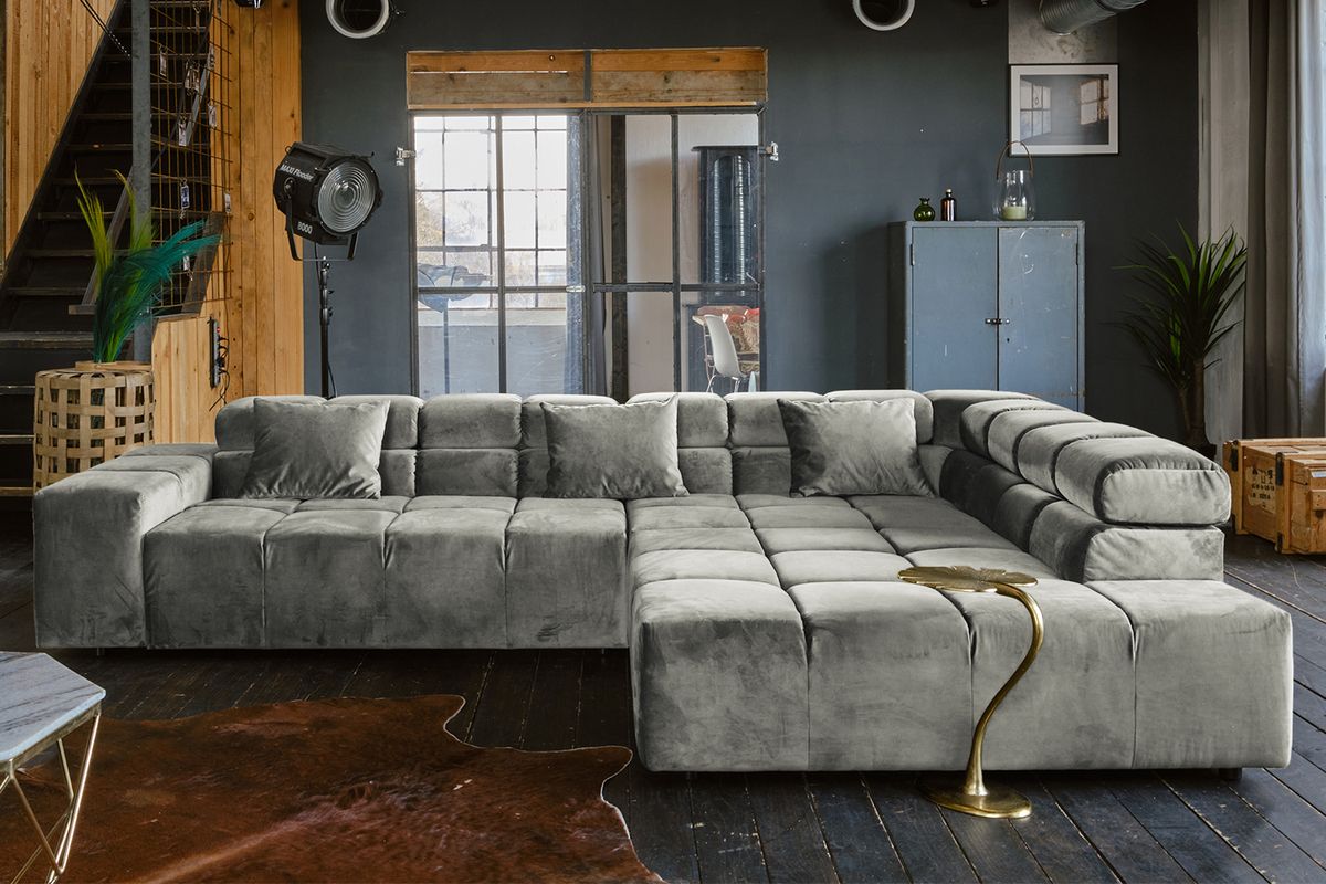 KAWOLA Sofa NEVADA Ecksofa Velvet silber