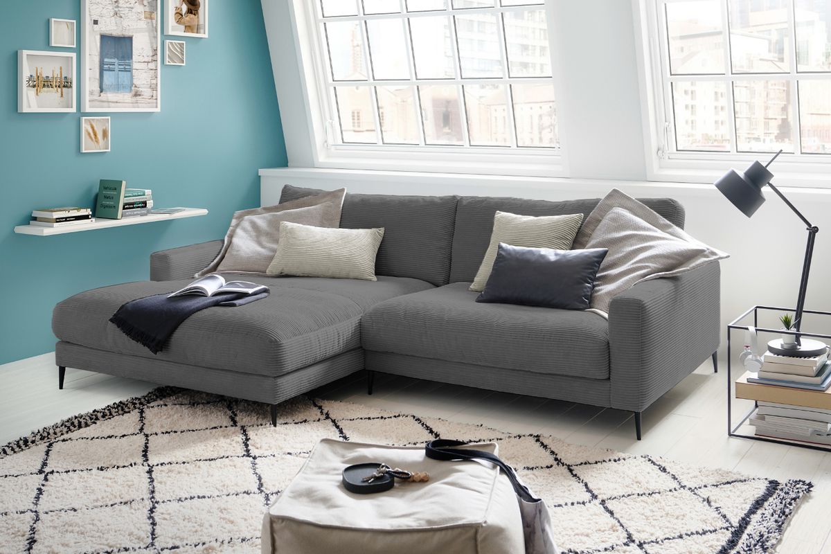 KAWOLA Ecksofa CARA Sofa Cord grau