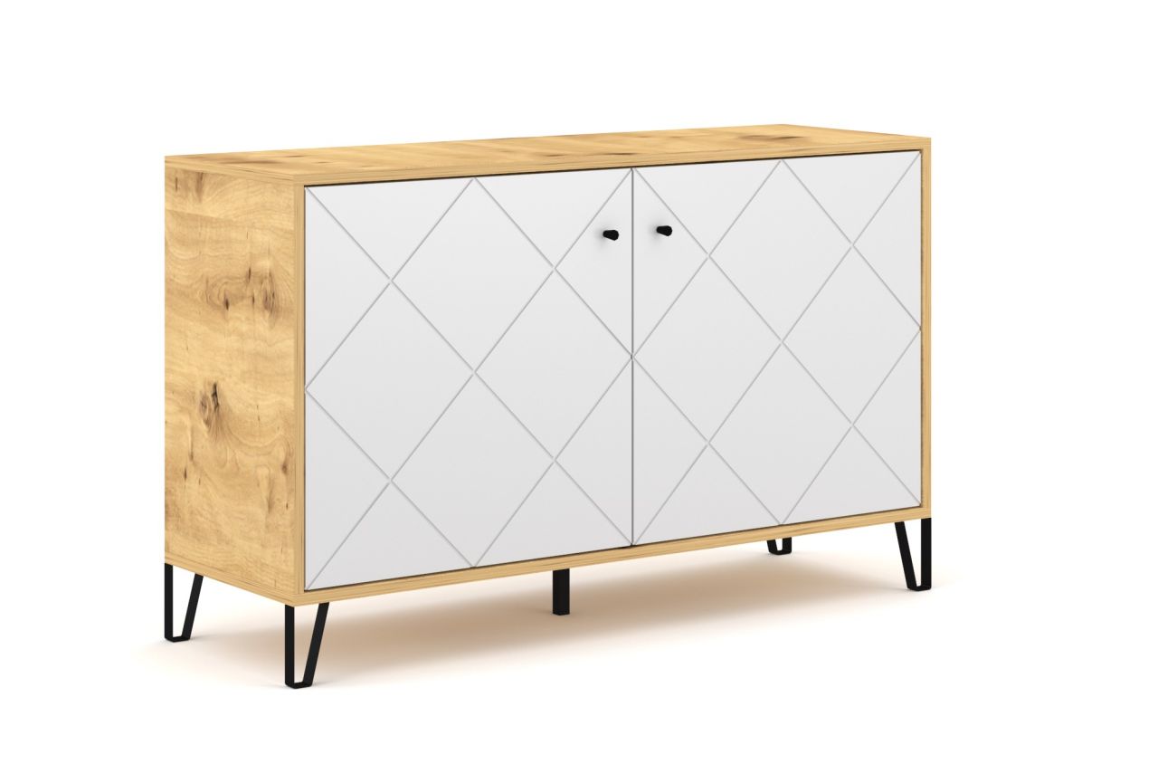 Sideboard Kommode 2T Highboard Anrichte Wohnmöbel Schrank – Artisan-Eiche / Weiß