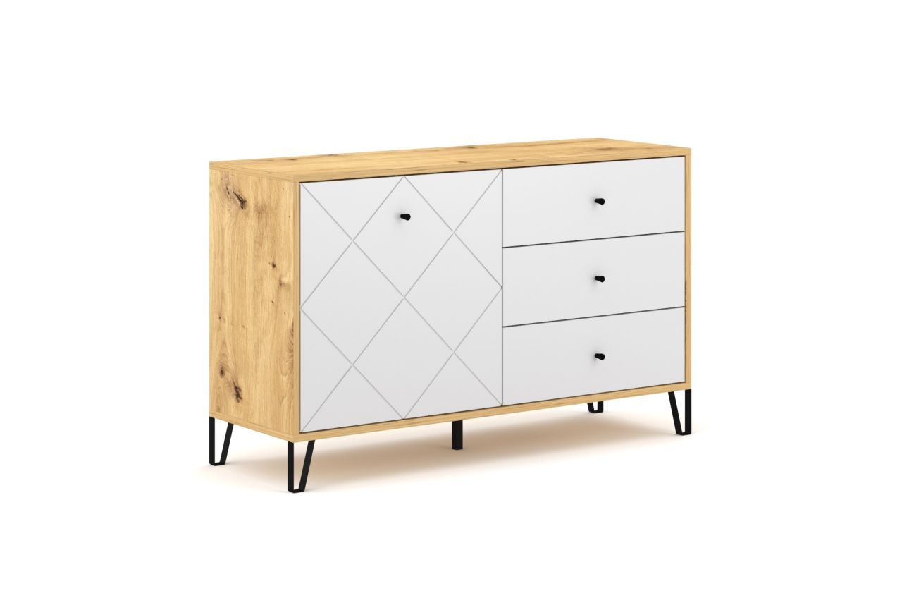 Sideboard Kommode 1T/3S Highboard Anrichte Wohnmöbel Schrank Artisan-Eiche-Weiß