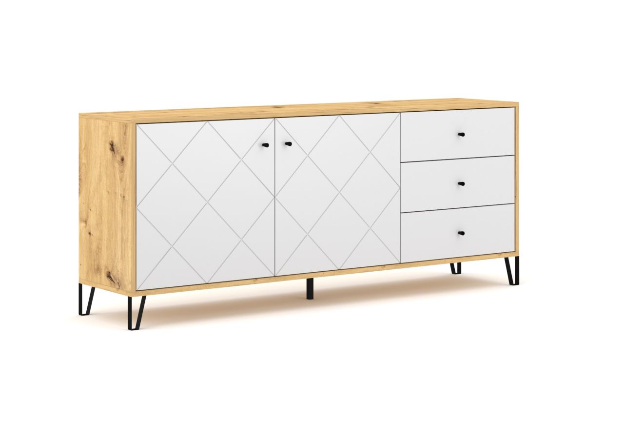 Sideboard Kommode 2T/3S Highboard Anrichte Wohnmöbel Schrank Artisan-Eiche-Weiß