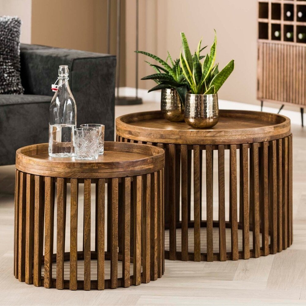 RINGO-Living Massivholz Couchtisch Boni in Natur-dunkel 2er Set