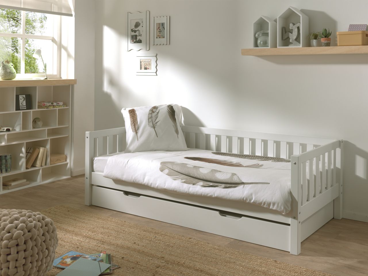 Kojenbett mit Bettschublade+Lattenrost-90×200 Kinderbett Gitterbett