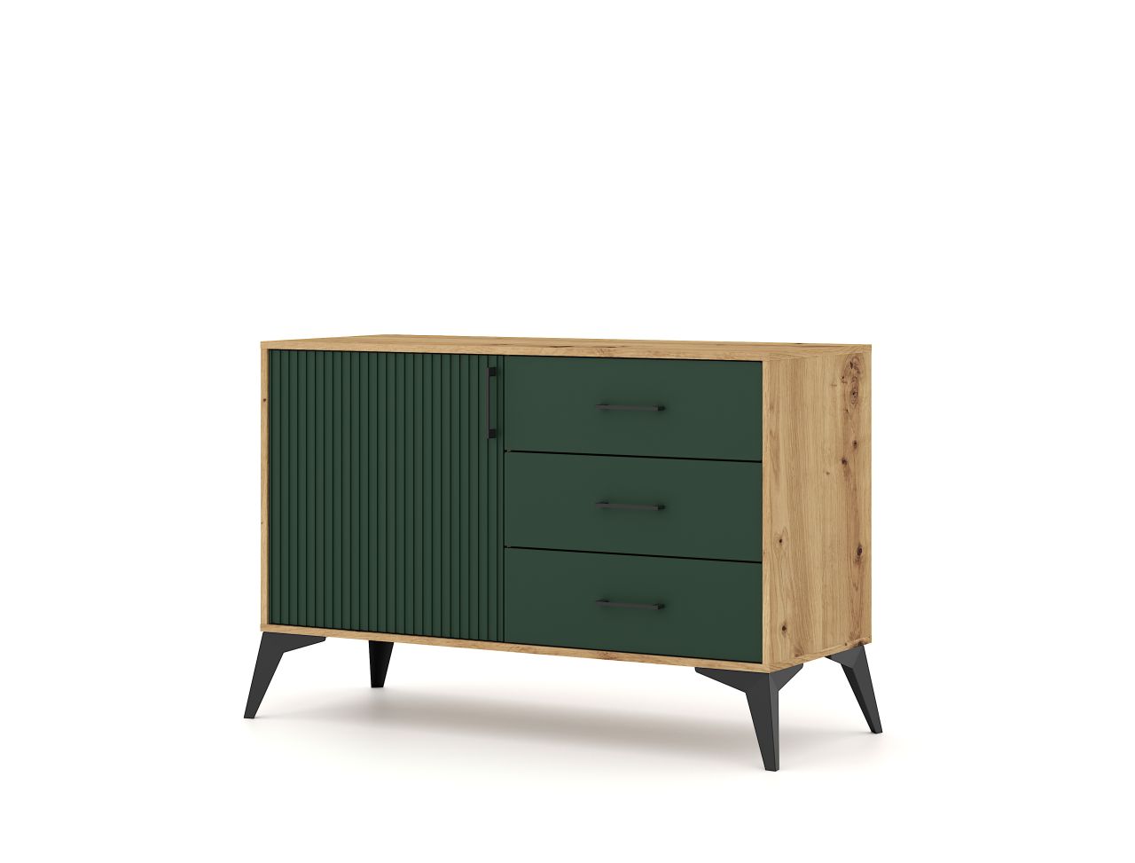 Sideboard Kommode 1T/3S Highboard Anrichte Wohnmöbel Schrank Artisan-Eiche-Grün