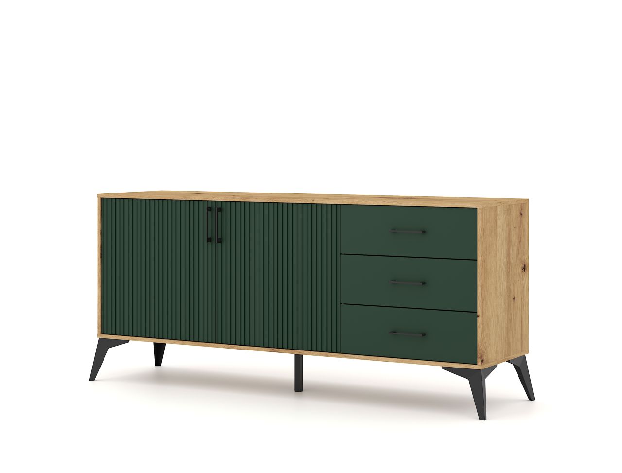 Sideboard Kommode 2T/3S Highboard Anrichte Wohnmöbel Schrank Artisan-Eiche-Grün