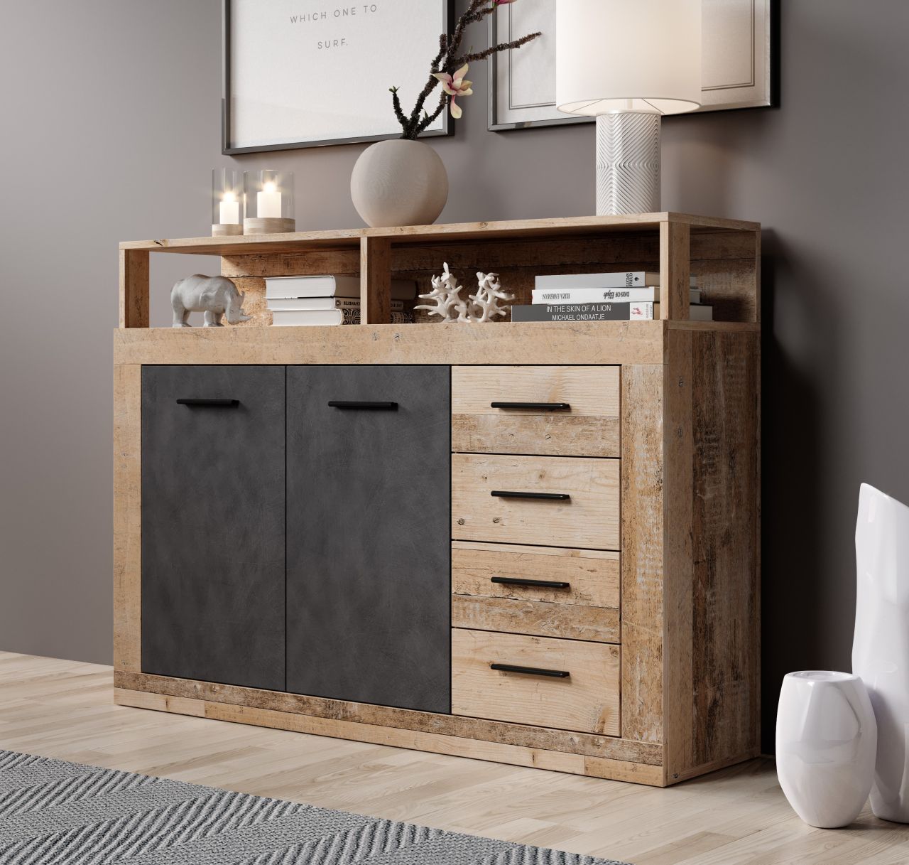 Sideboard Kommode 2T/4S Highboard Anrichte Wohnmöbel Schrank – Old Style/Matera