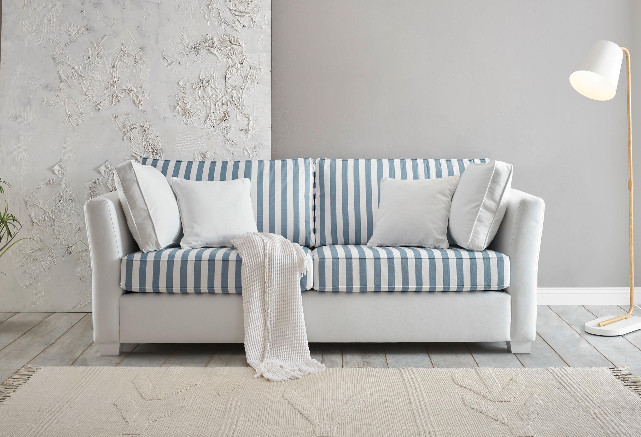 Sofa 2-3 Sitzer weiss blau gestreift Wales