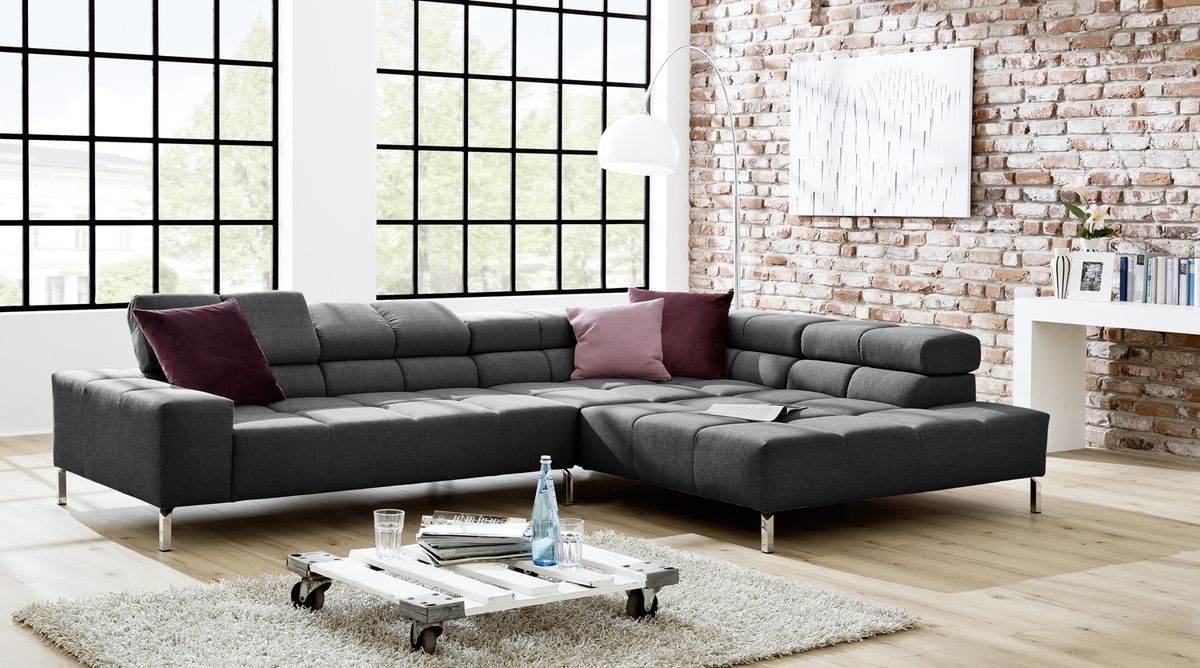 KAWOLA Sofa NELSON Ecksofa Stoff grau 321x85x216cm (B/H/T)