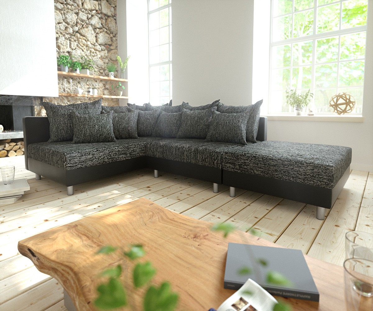 DELIFE Ecksofa Clovis Schwarz Modulsofa Hocker Ottomane Links, Design Ecksofas, Couch Loft, Modulsofa, modular