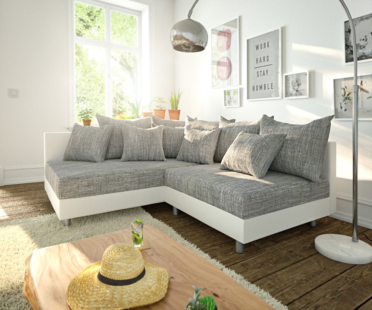 DELIFE Ecksofa Clovis Weiss Hellgrau Ottomane Links Modulsofa, Design Ecksofas, Couch Loft, Modulsofa, modular