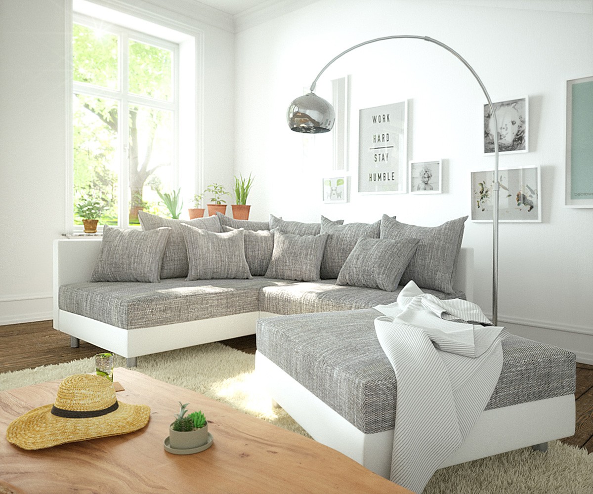 DELIFE Ecksofa Clovis Weiss Hellgrau Modulsofa Hocker Ottomane Links, Design Ecksofas, Couch Loft, Modulsofa, modular