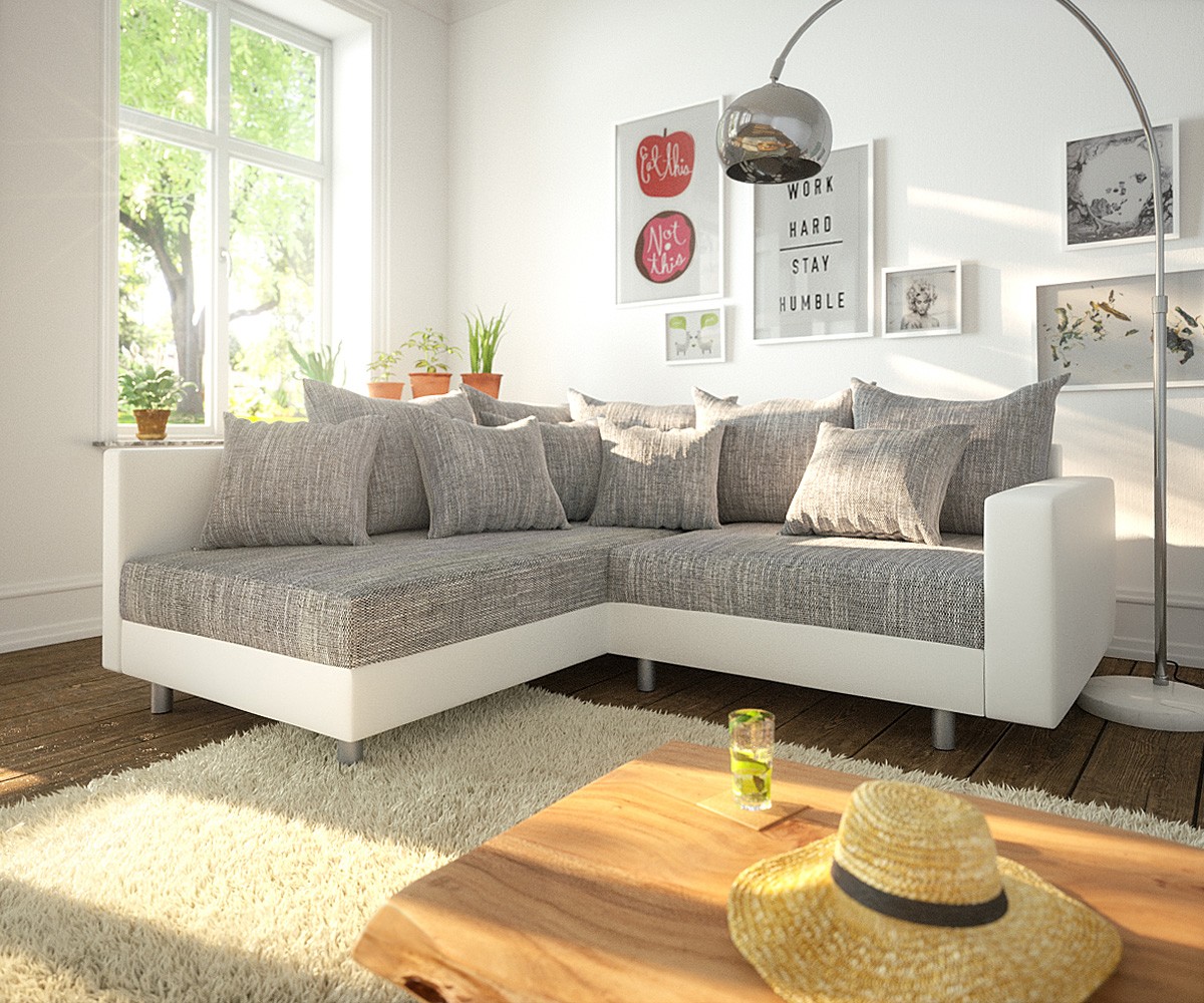 DELIFE Ecksofa Clovis Weiss Hellgrau Modulsofa Armlehne Ottomane Links, Design Ecksofas, Couch Loft, Modulsofa, modular