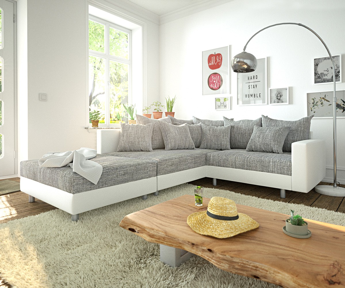 DELIFE Ecksofa Clovis Weiss Hellgrau Hocker Armlehne Ottomane Links Modulsofa, Design Ecksofas, Couch Loft, Modulsofa, modular