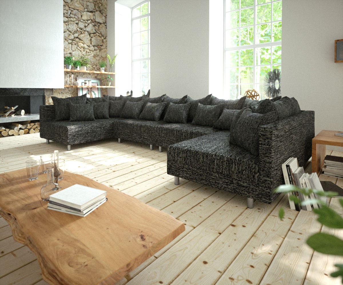 DELIFE Wohnlandschaft Clovis XL Schwarz Modulsofa Strukturstoff, Design Wohnlandschaften, Couch Loft, Modulsofa, modular