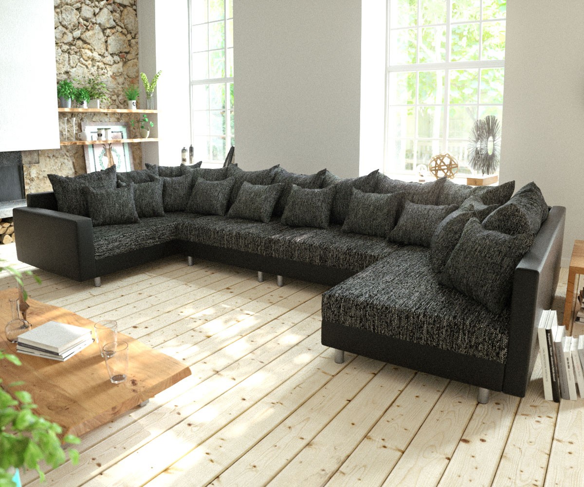 DELIFE Wohnlandschaft Clovis XL Schwarz mit Armlehne modular, Design Wohnlandschaften, Couch Loft, Modulsofa, modular