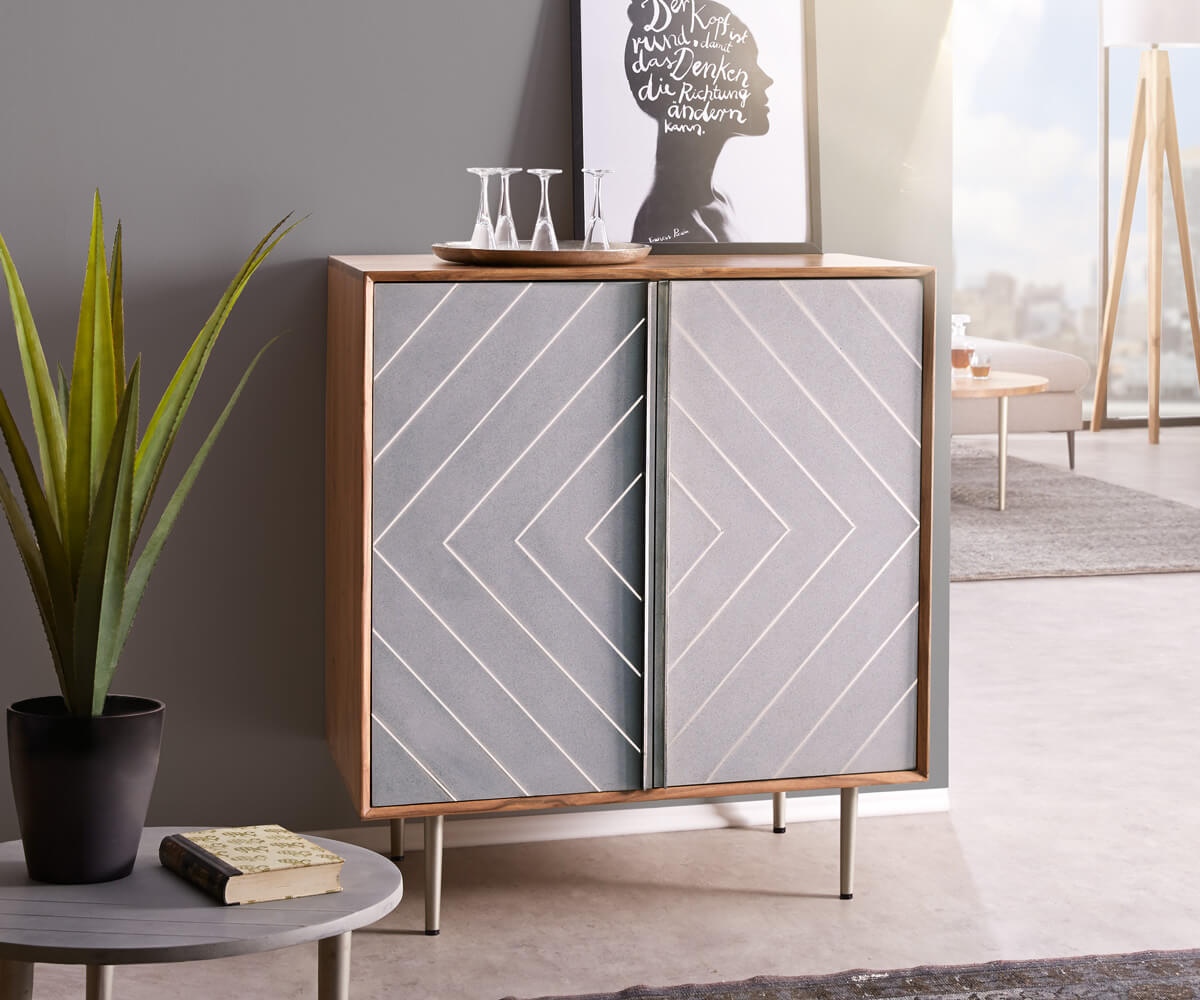 DELIFE Sideboard Metropolitan 88 cm Akazie Natur Beton Edelstahl, Sideboards