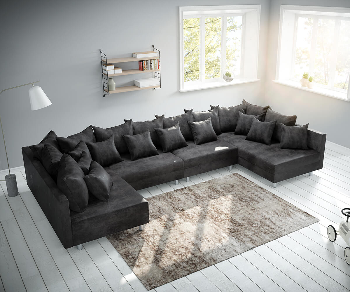 DELIFE Wohnlandschaft Clovis XL Anthrazit Antik Optik Modulsofa, Design Wohnlandschaften, Couch Loft, Modulsofa, modular