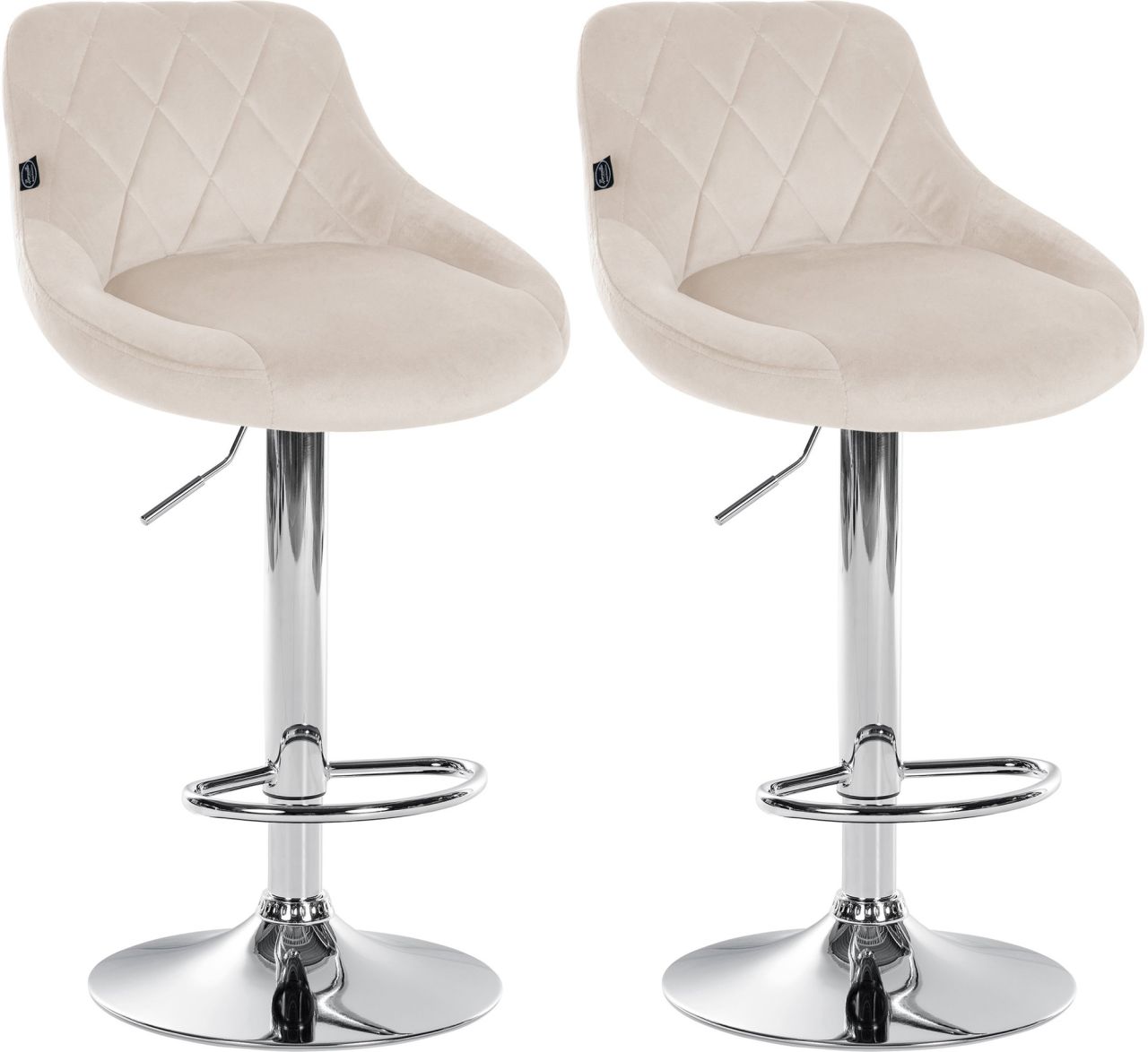 2er Set Barhocker Lazio Samt chrom creme