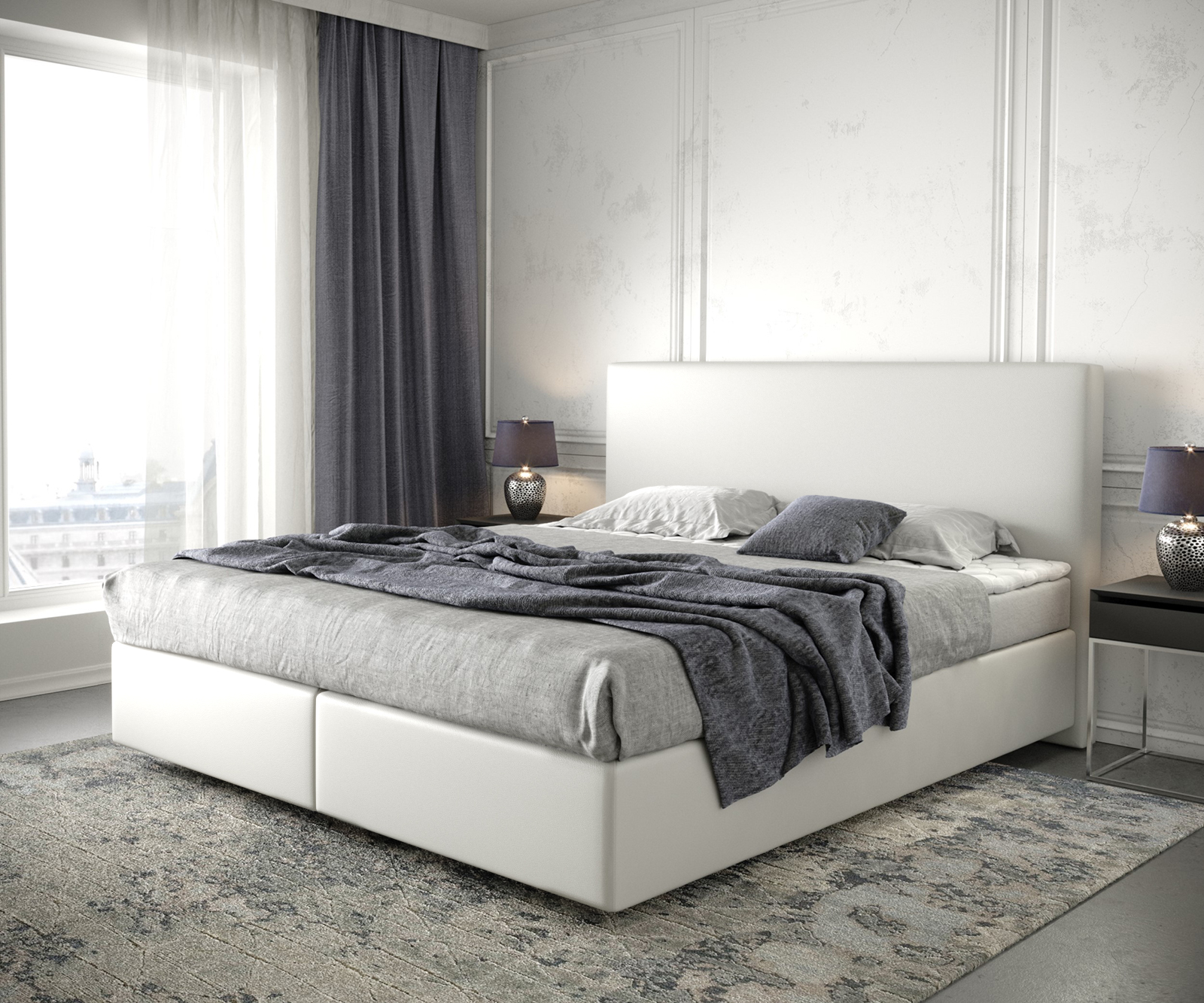 DELIFE Boxspringbett Dream-Well 180×200 cm Kunstleder Weiß mit Matratze und Topper, Boxspringbetten