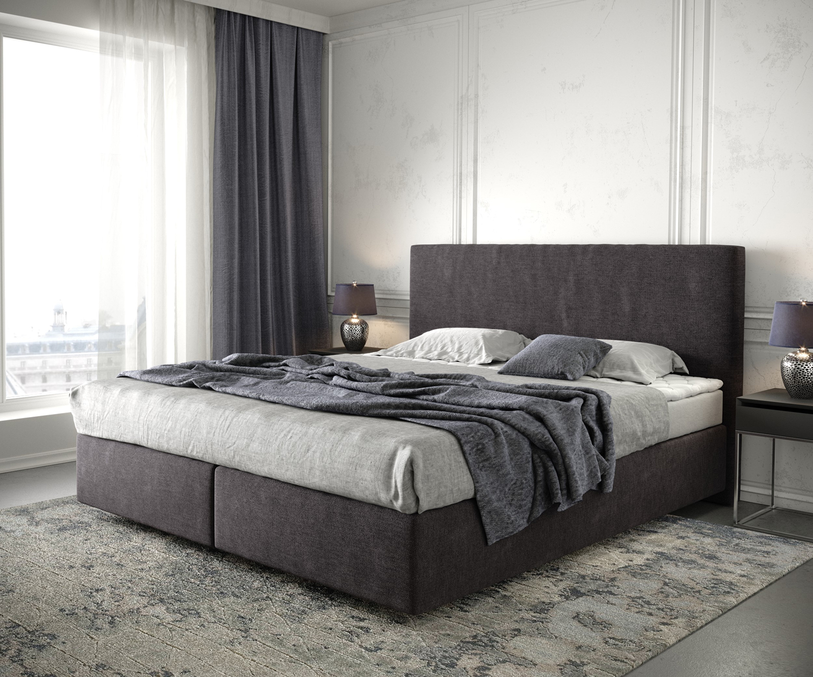 DELIFE Boxspringbett Dream-Well 180×200 cm Mikrofaser Schwarz mit Matratze und Topper, Boxspringbetten