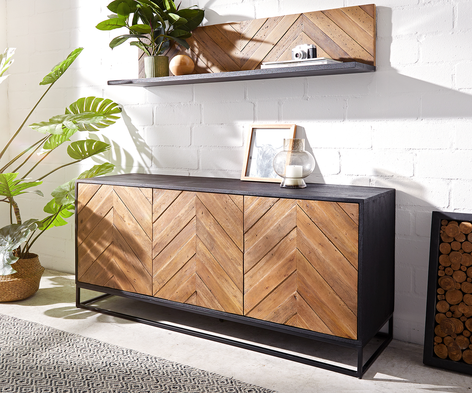 DELIFE Sideboard Famke 145 cm Mango Teak 3 Türen, Sideboards