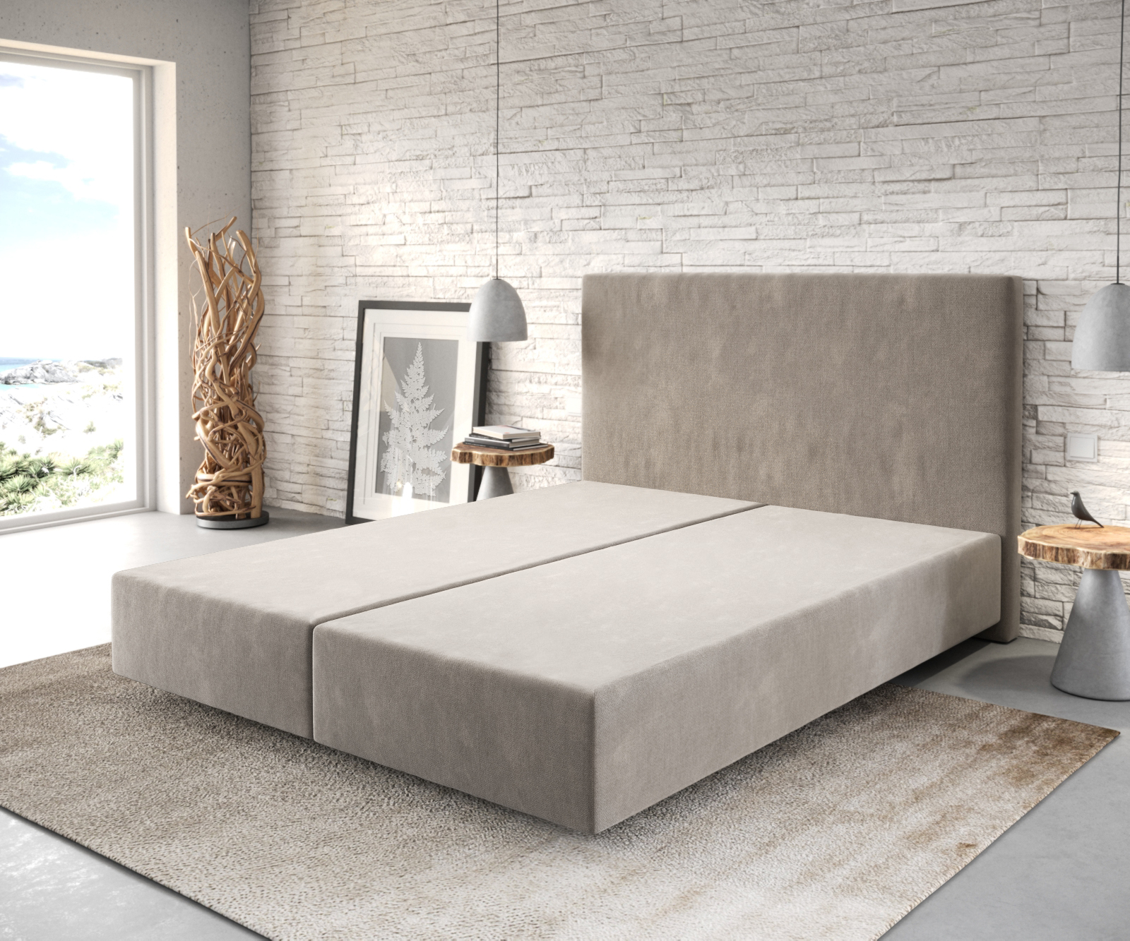 DELIFE Boxspringgestell Dream-Well 160×200 cm Mikrofaser Beige, Bettgestelle