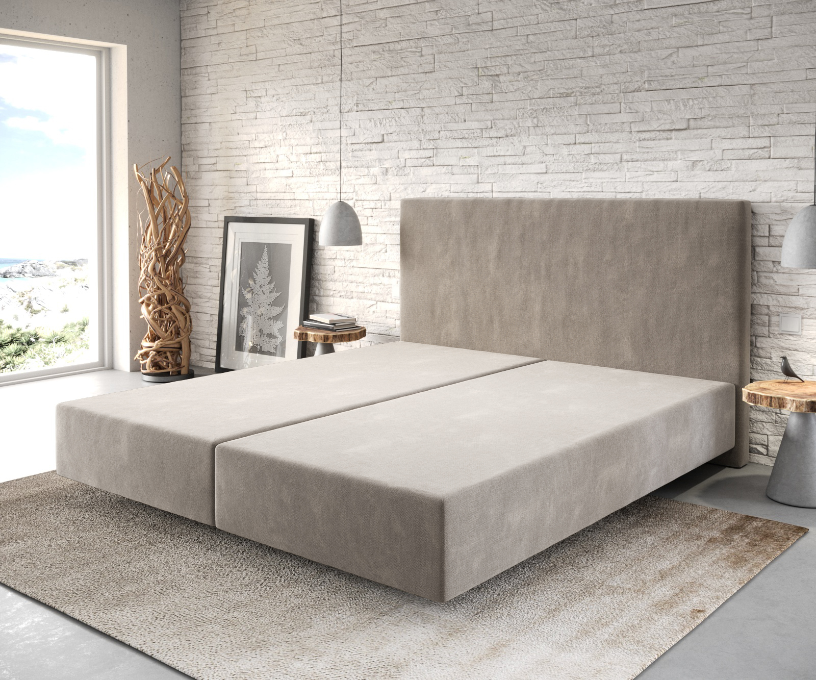 DELIFE Boxspringgestell Dream-Well 180×200 cm Mikrofaser Beige, Bettgestelle