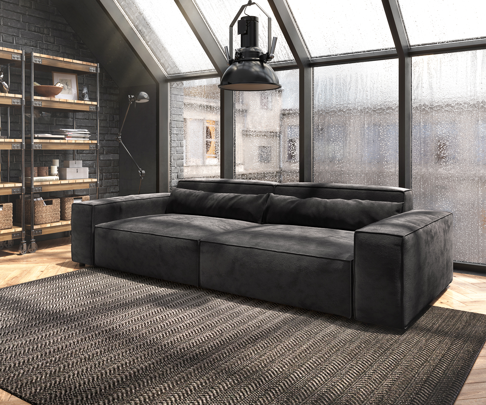 DELIFE Big-Sofa Sirpio XL 270×130 cm Mikrofaser Schwarz, Big Sofas