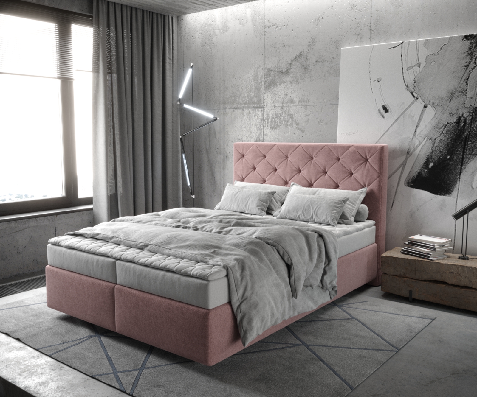 DELIFE Boxspringbett Dream-Great 140×200 cm Mikrofaser Rosé mit Matratze und Topper, Boxspringbetten