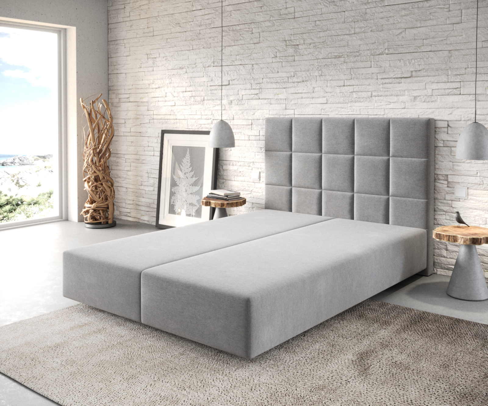 DELIFE Boxspringgestell Dream-Fine 140×200 cm Mikrofaser Grau, Bettgestelle