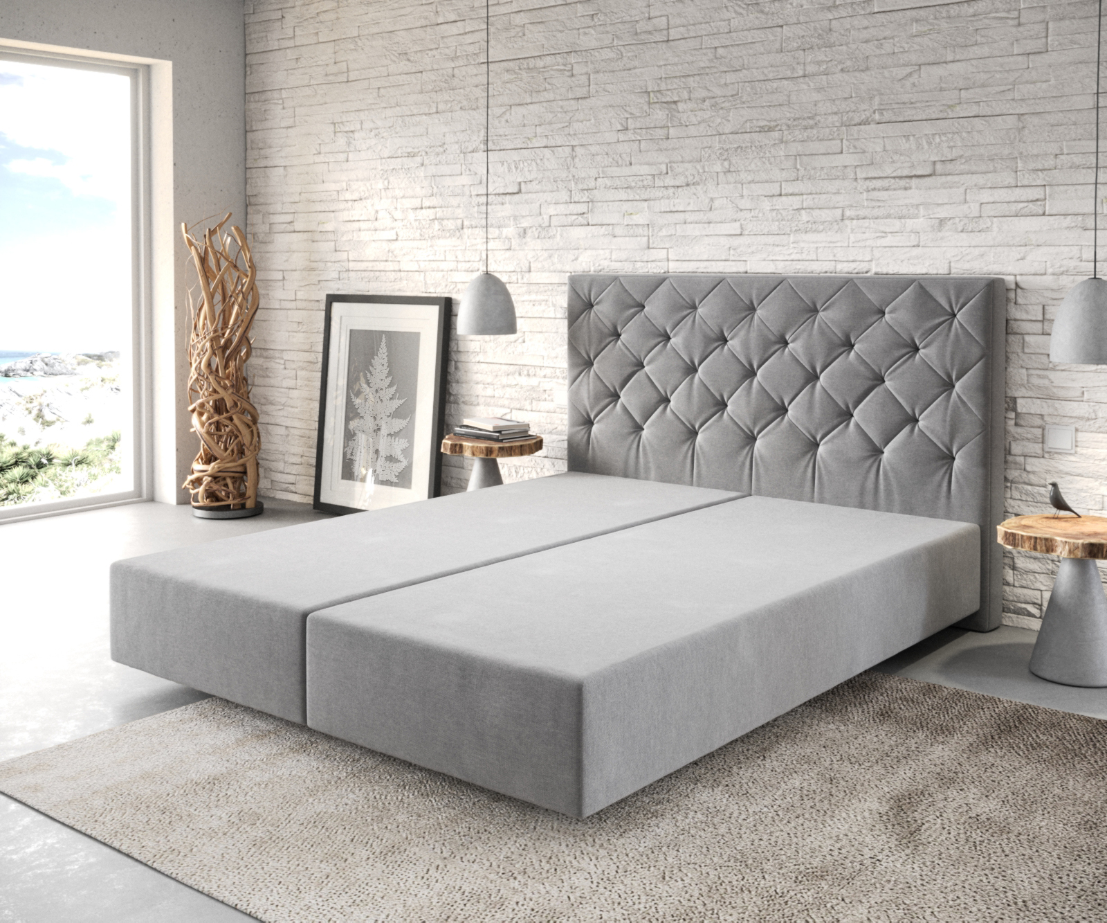 DELIFE Boxspringgestell Dream-Great 160×200 cm Mikrofaser Grau, Bettgestelle